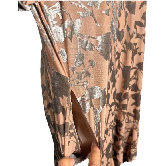 THML Velvet Flutter Dress Size Medium Brown Copper Shimmer WCT2276-3 - Picture 4 of 14